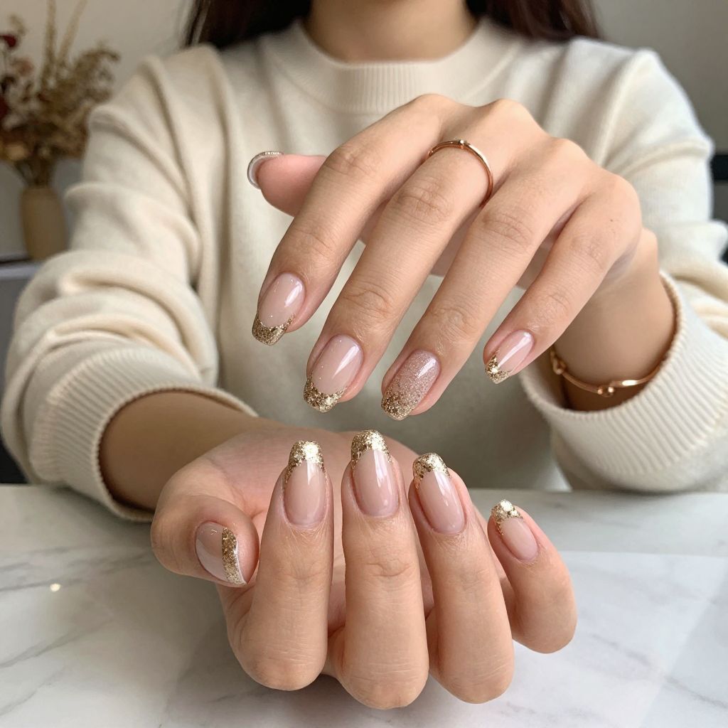 Champagne Glitter French Tips Upgrade