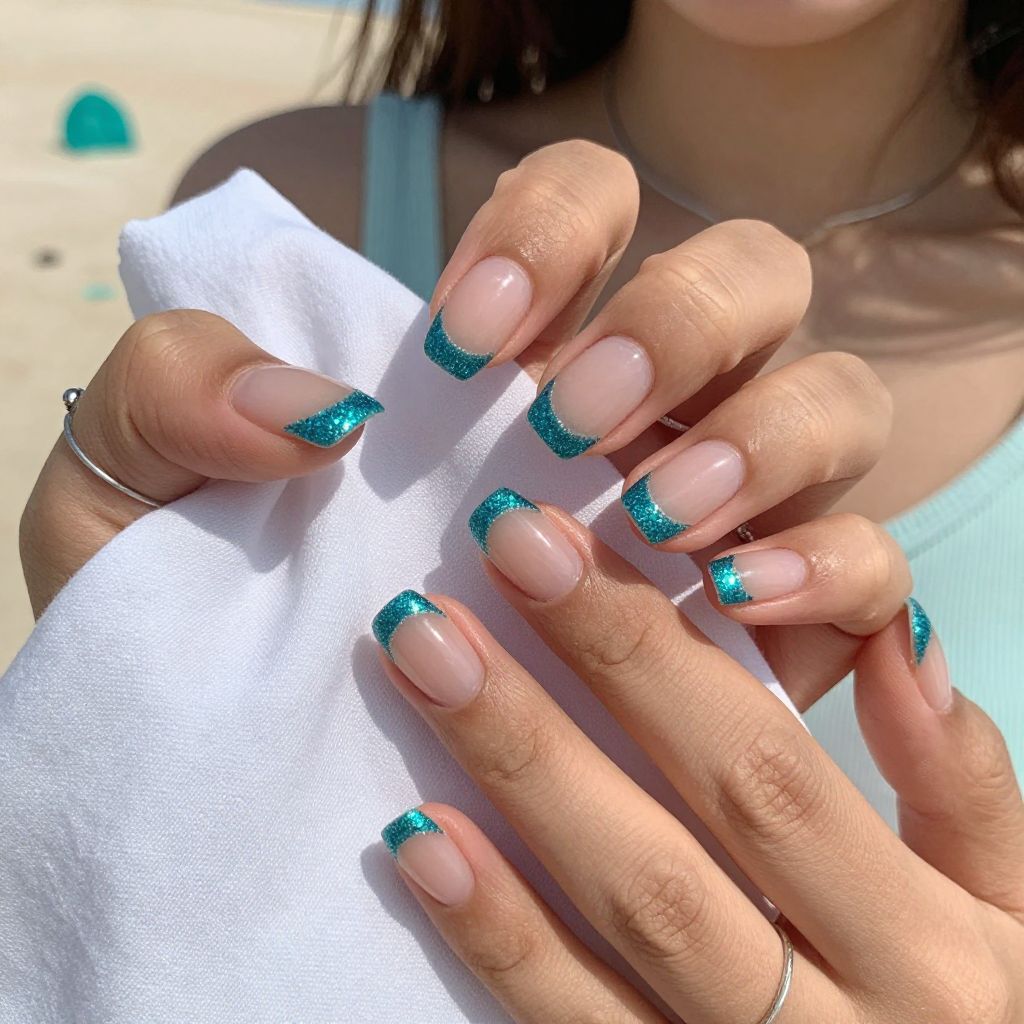 Turquoise Sparkle Tips with Clear Base
