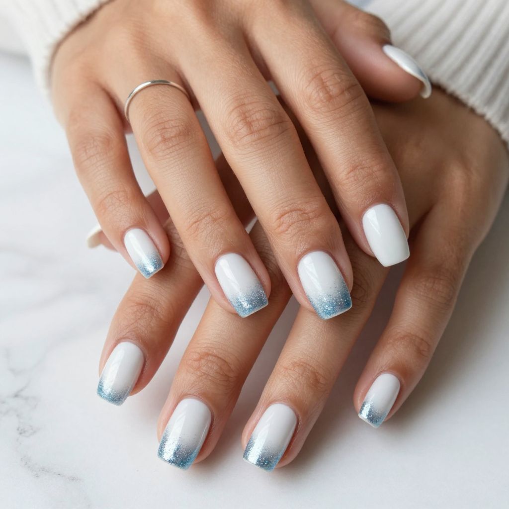 Cool Silver Blue Glitter Tips