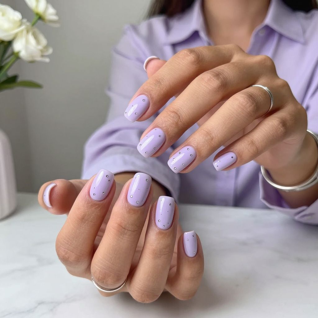 Soft Lavender With Silver Dots