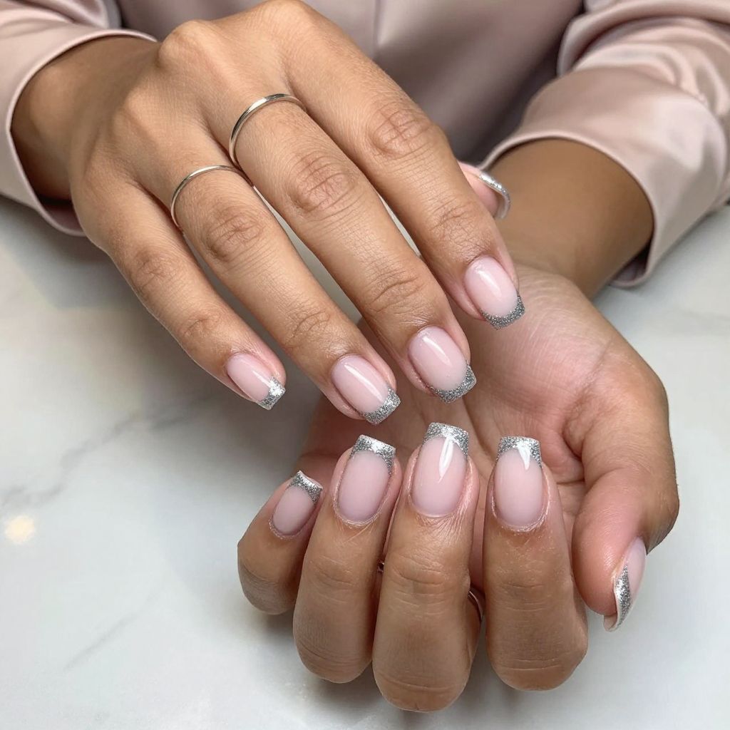 Classic French Revamped With Glitter Tips