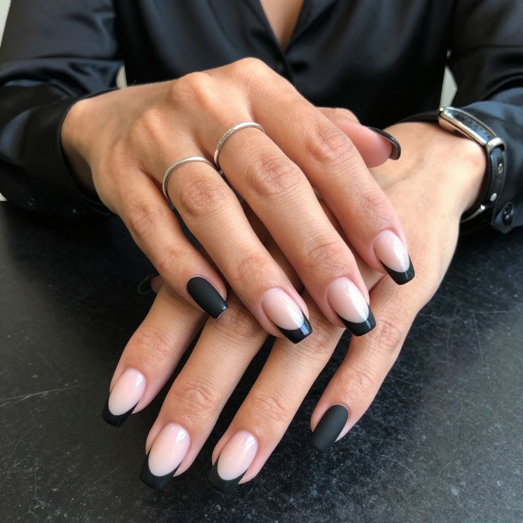 Chic Matte Black With Glossy Tips