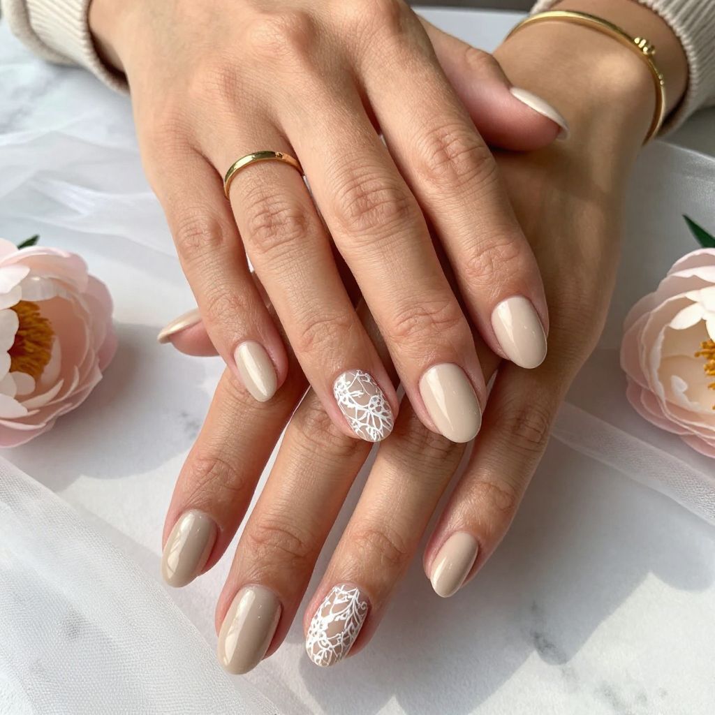 Champagne Beige with Faint Lace Patterns