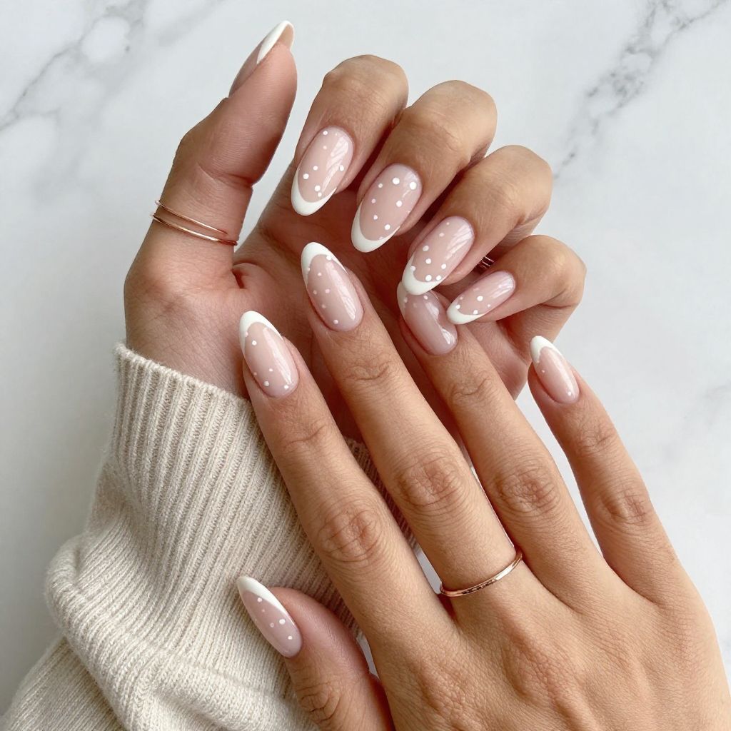 Soft Pink Tips with Tiny Polka Dots
