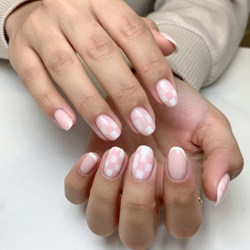 Soft Pink Checkerboard French