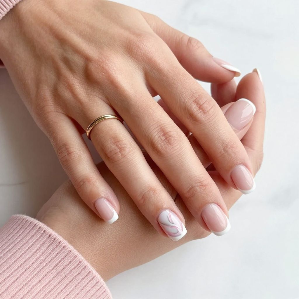 Blush Pink Tips with Marble Accent