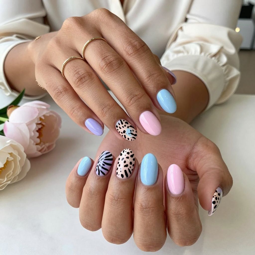 Pastel Animal Print Pop Nails