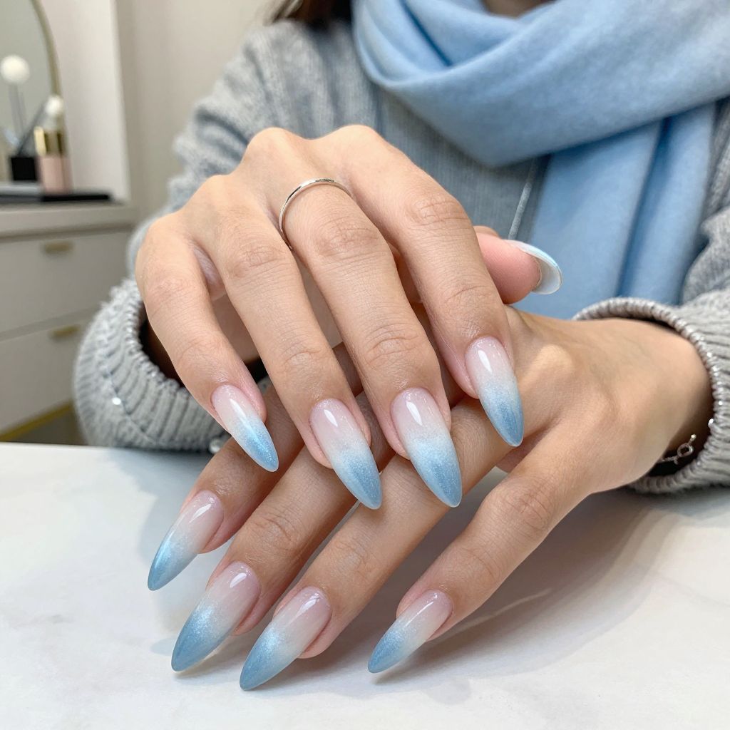 Icy Blue French Fade Nails