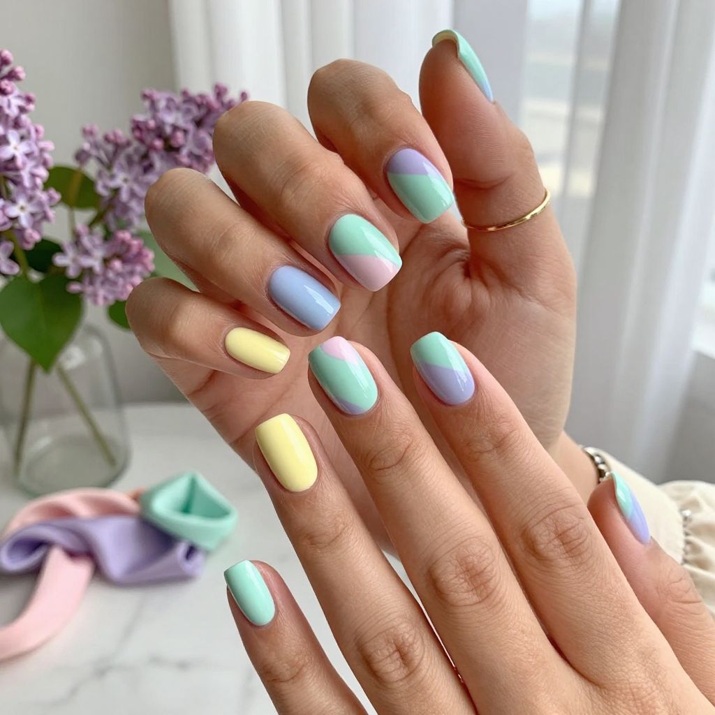Pastel Patchwork Nails