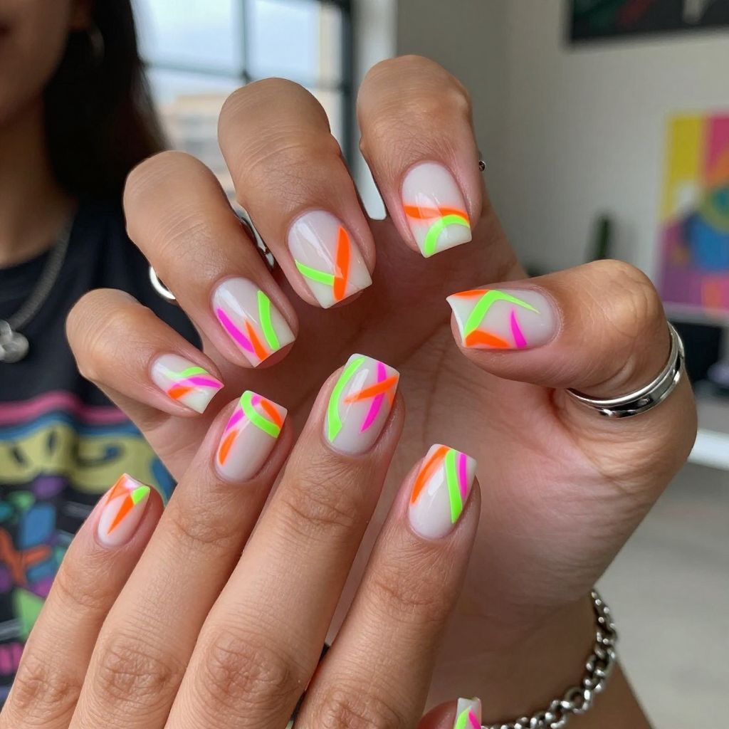 Neon Abstract Lines Nails