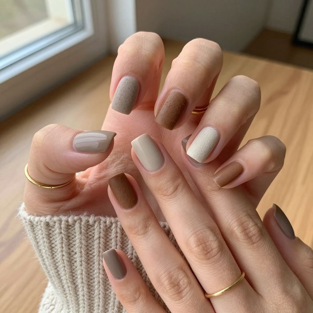 Earthy Textured Neutrals Nails