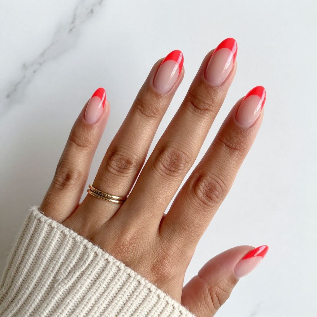 Neon Red with Clear Tip Negative Space