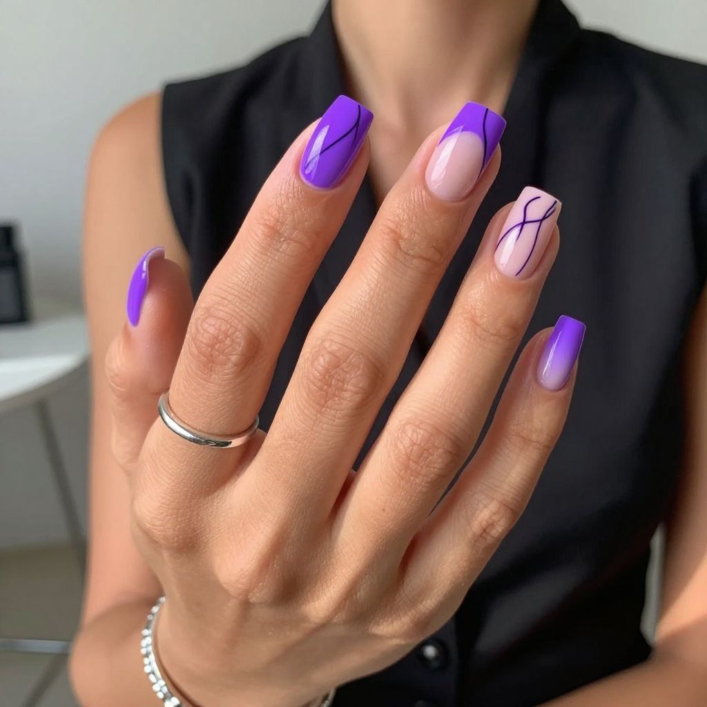 Neon Purple French with Abstract Art