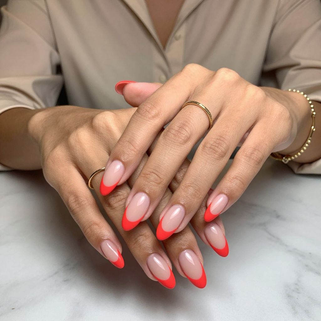 Neon Red Tips with Matte and Gloss Combo