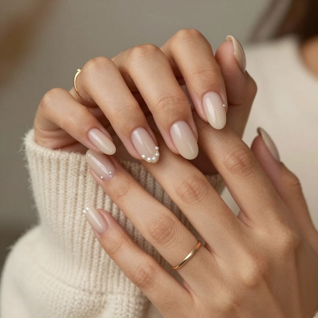 Sheer Beige with Pearl Embellishments