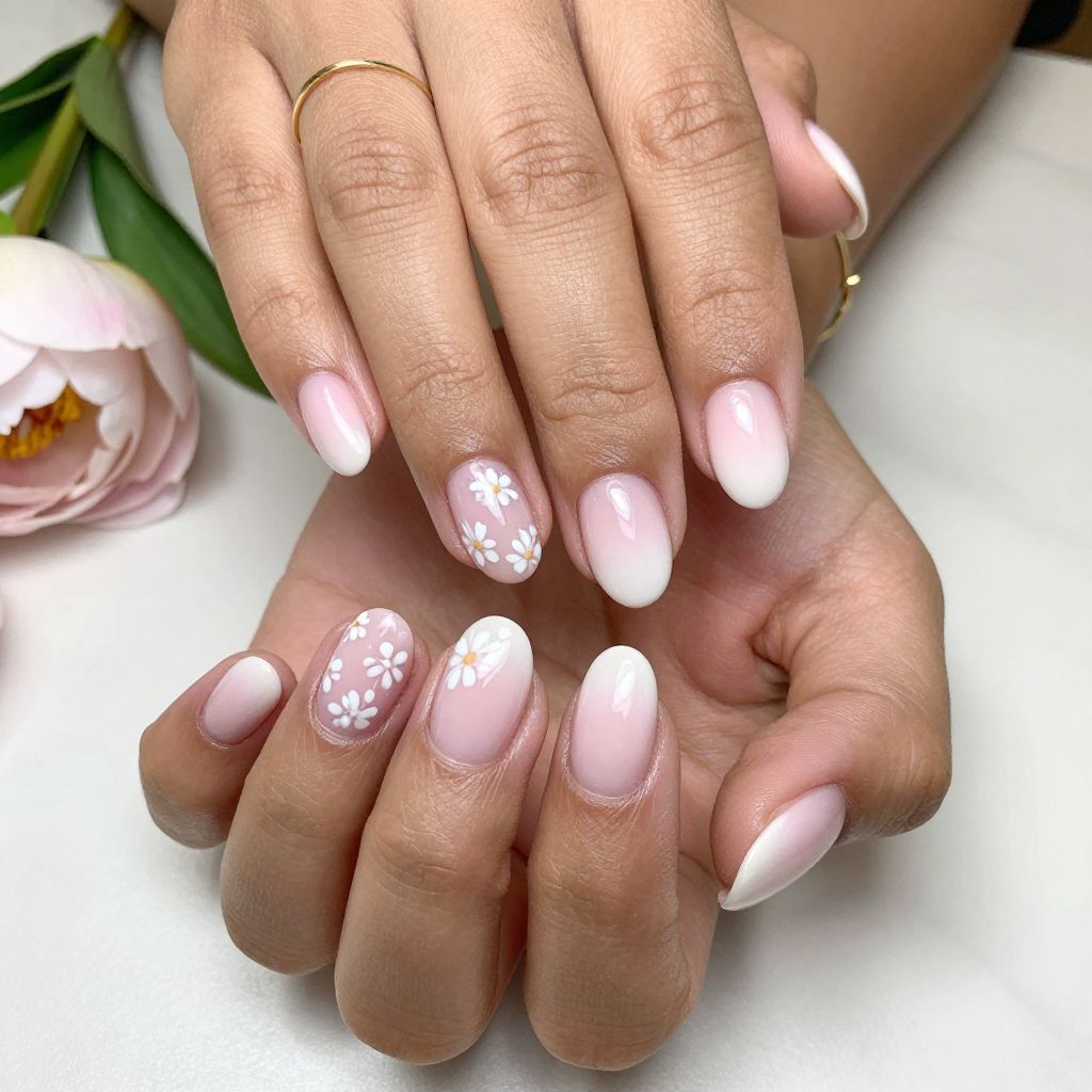 Soft Ombre with White Floral Hand Paint