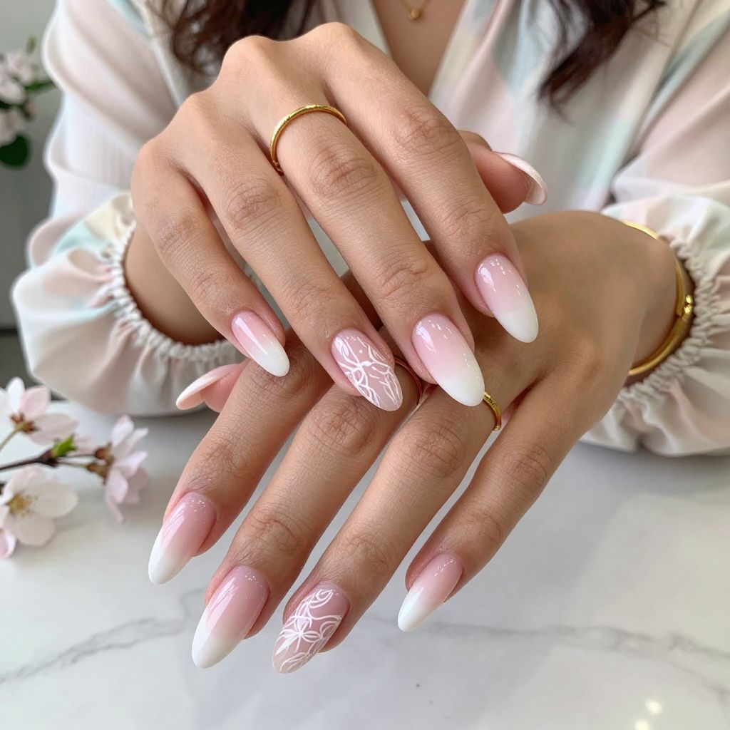 Sheer Pink Ombre with White Delicate Swirls
