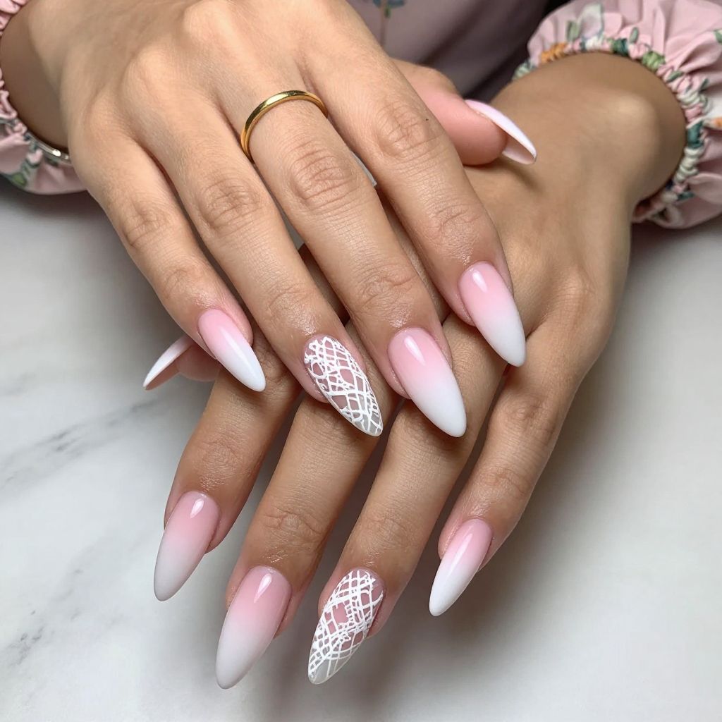 Ombre with White Lace Nail Decals
