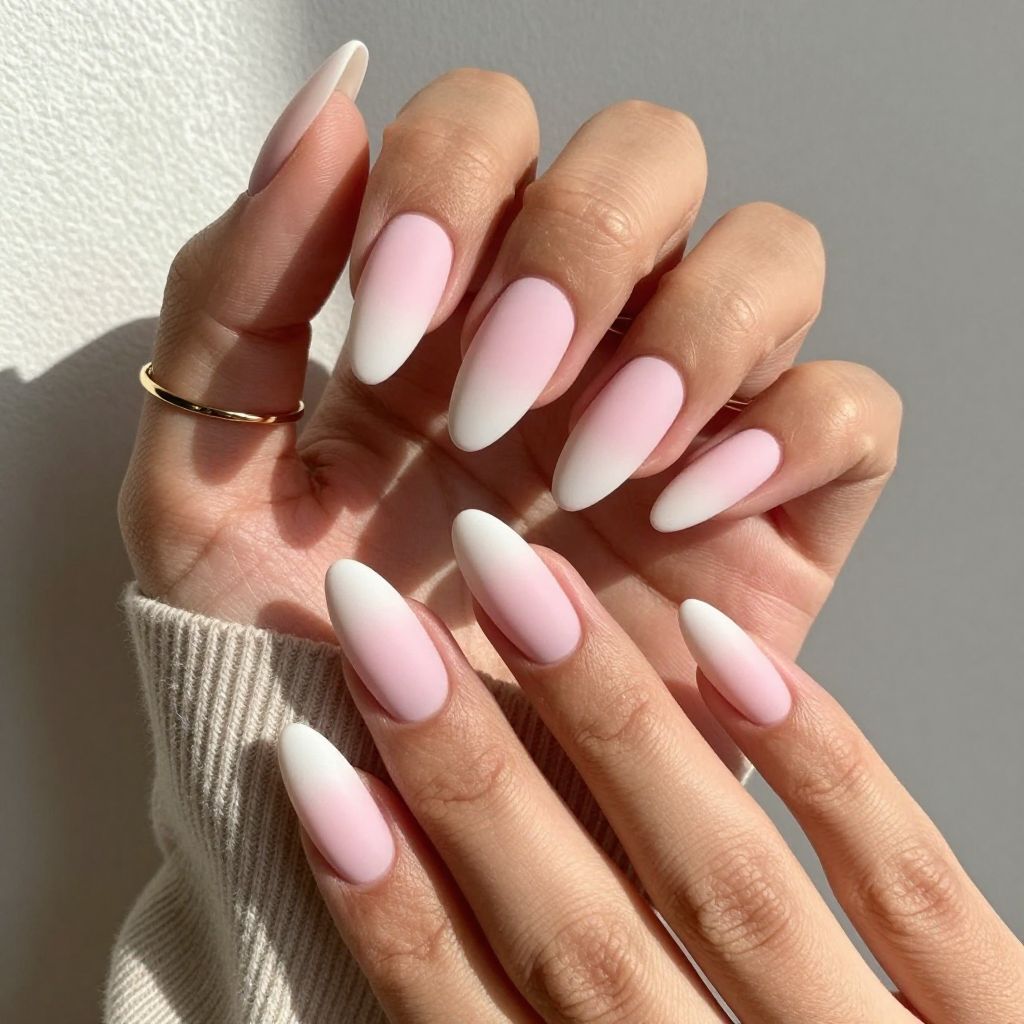 Pastel Pink to White Gradient with Matte Top Coat