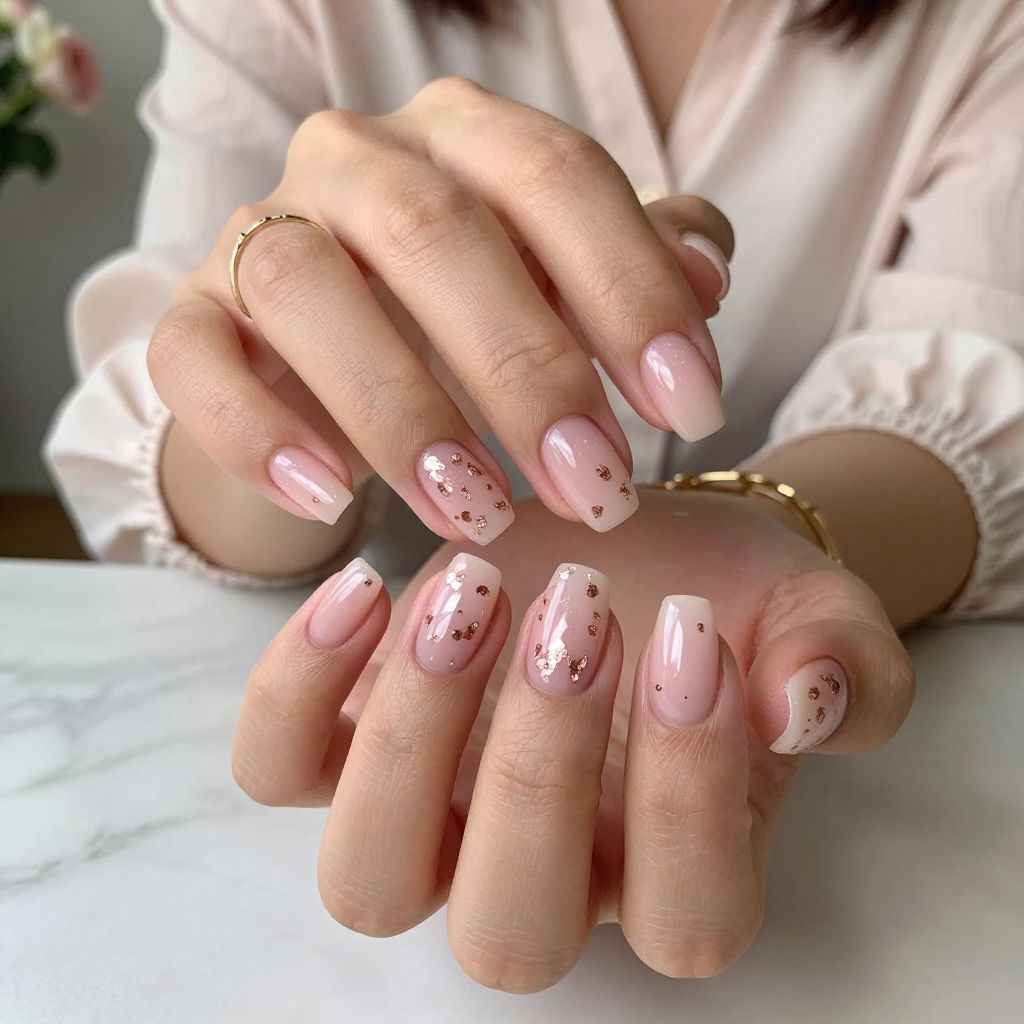 Rosy Gold Foil Chic Nails