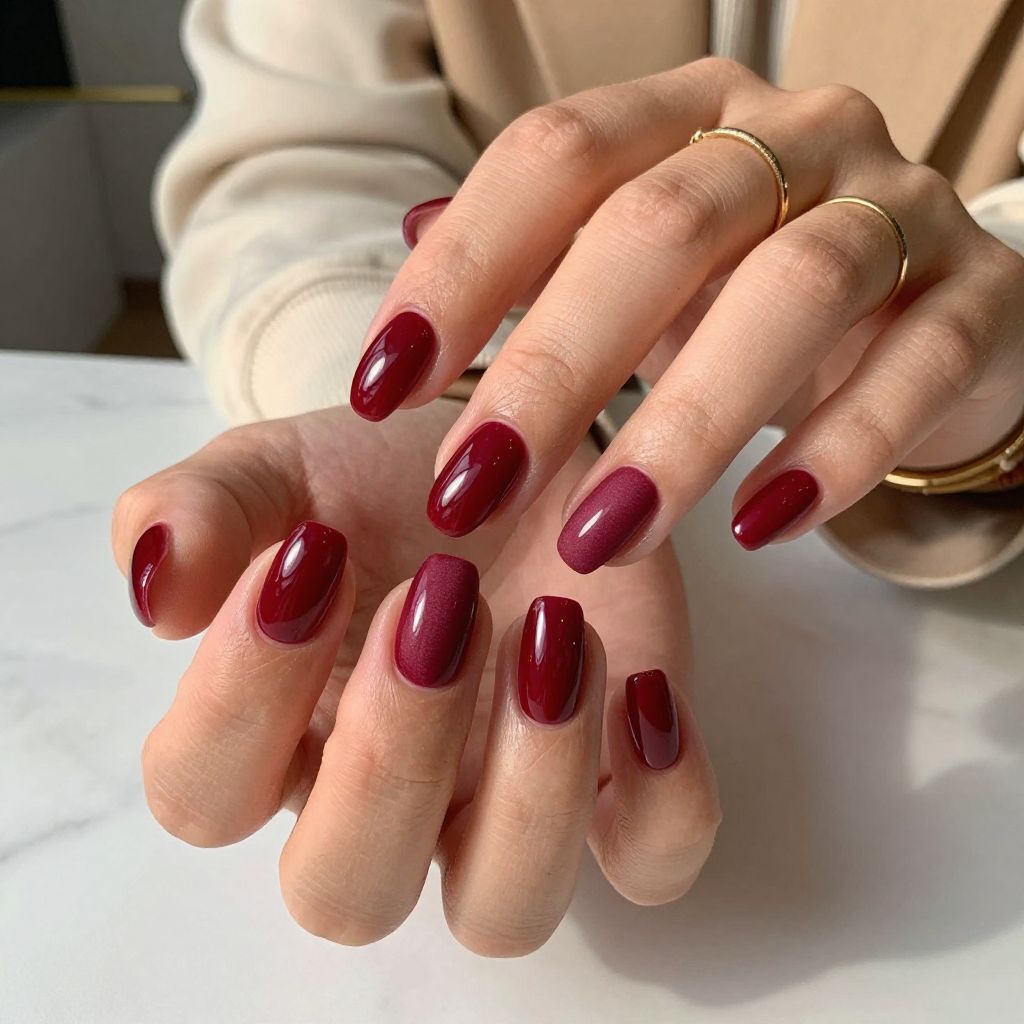 Bold Burgundy Shine Nails