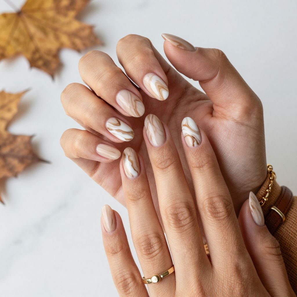 Earth-Toned Marble Nails