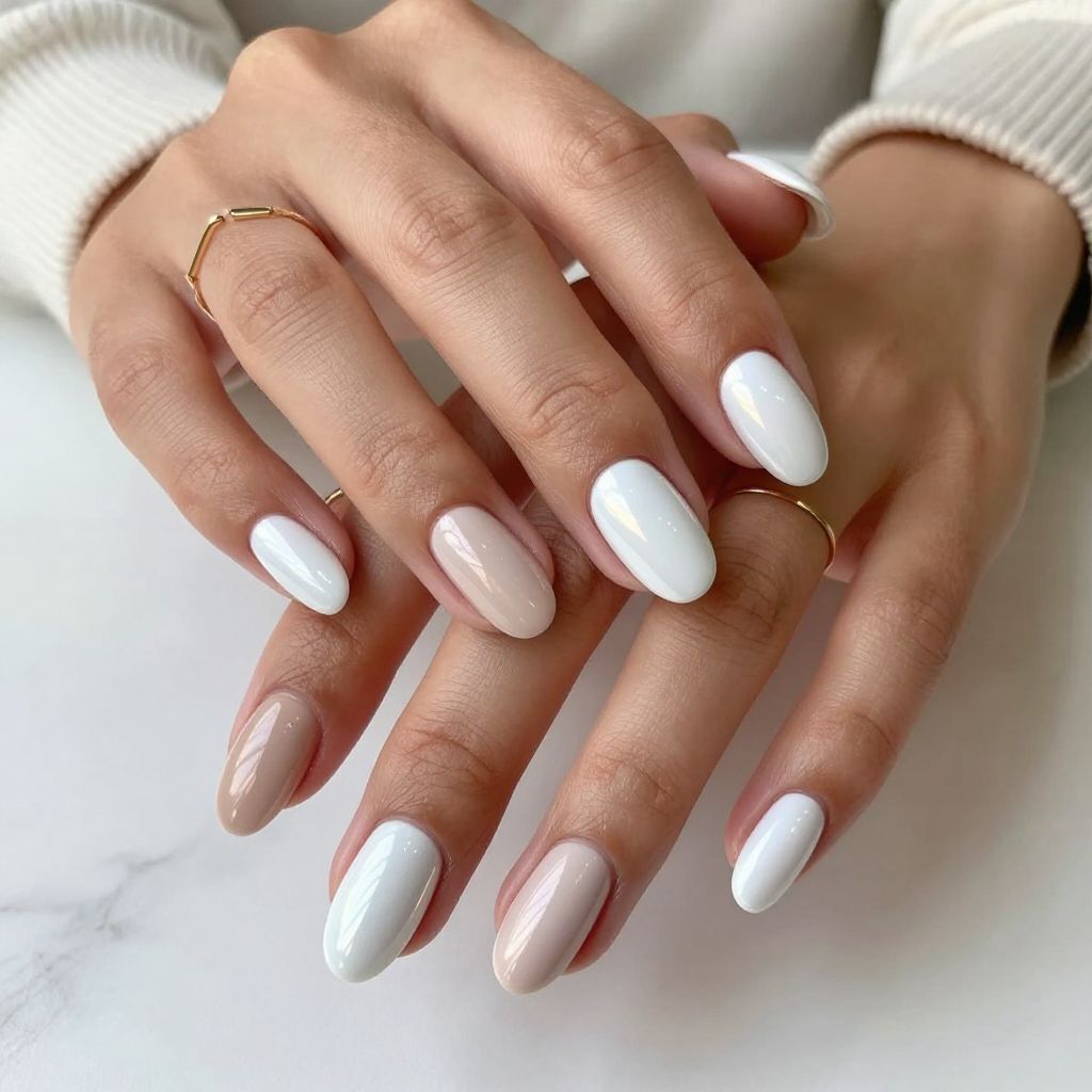 Icy White Chrome with Subtle Nude Accents