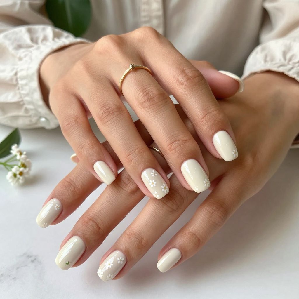 Pale Almond with Tiny Floral Stickers
