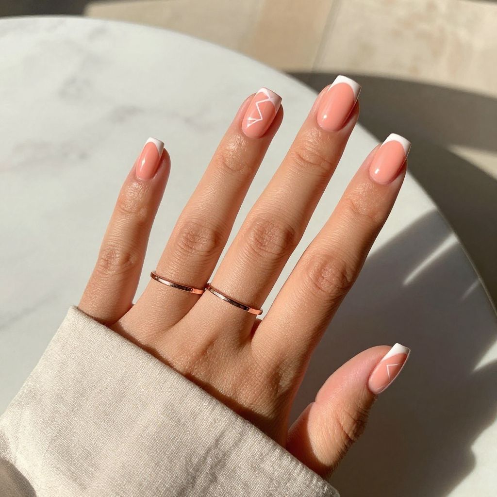 Pale Coral with Thin White Chevron Tips