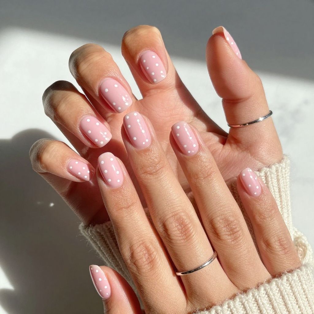Pale Pink with Tiny White Polka Dots