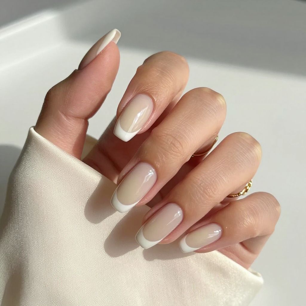 Creamy Beige with Sheer White French Tips