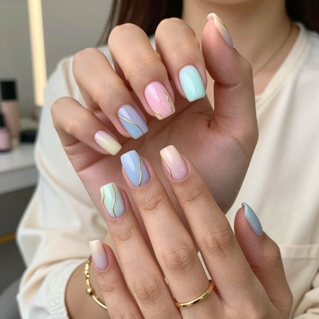 Pastel Rainbow Accent with Metallic Line Art