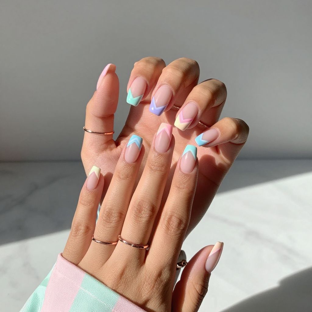 Pastel Rainbow Chevron French Manicure