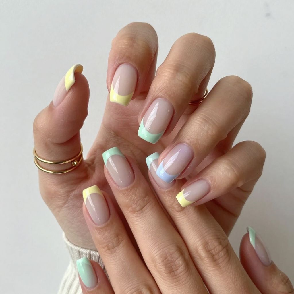 Pastel Rainbow French Tips with a Twist