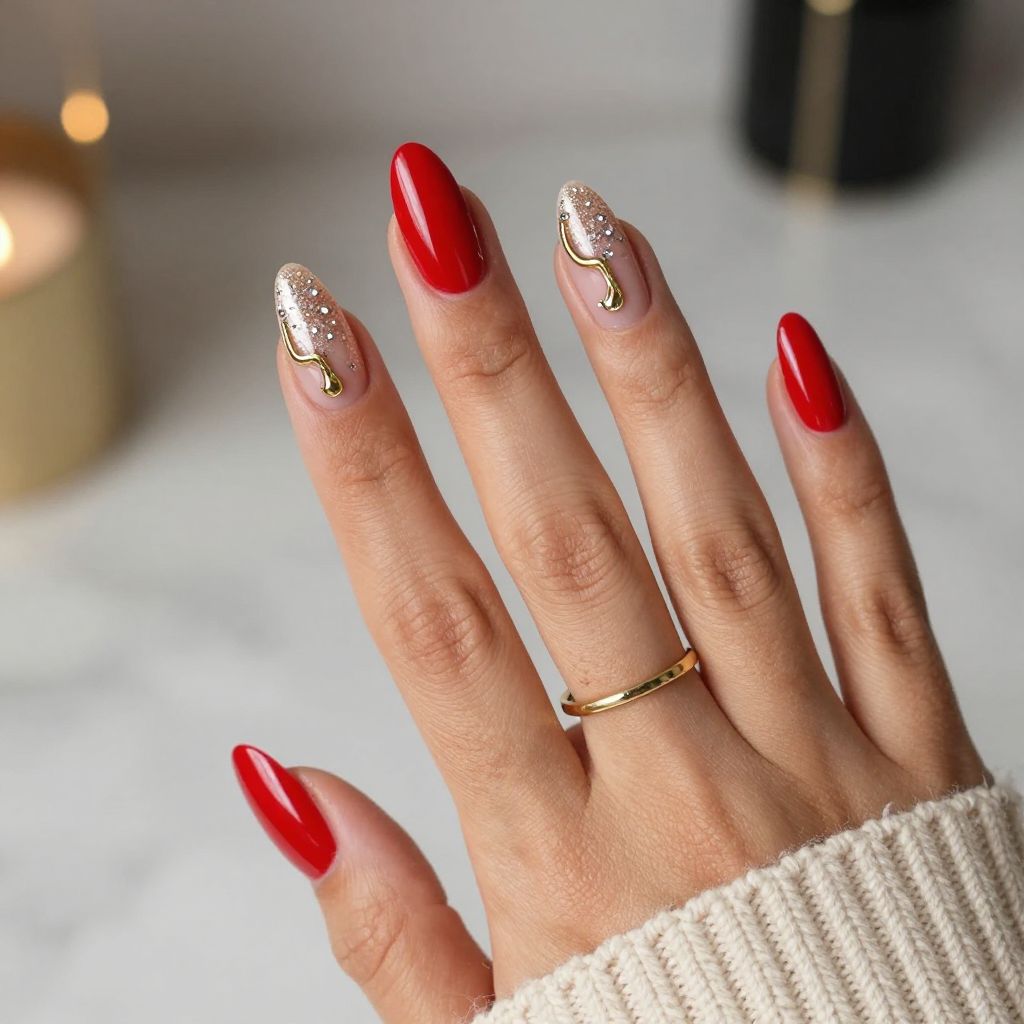 Bold Red Base with Gold Hooks and Rhinestones