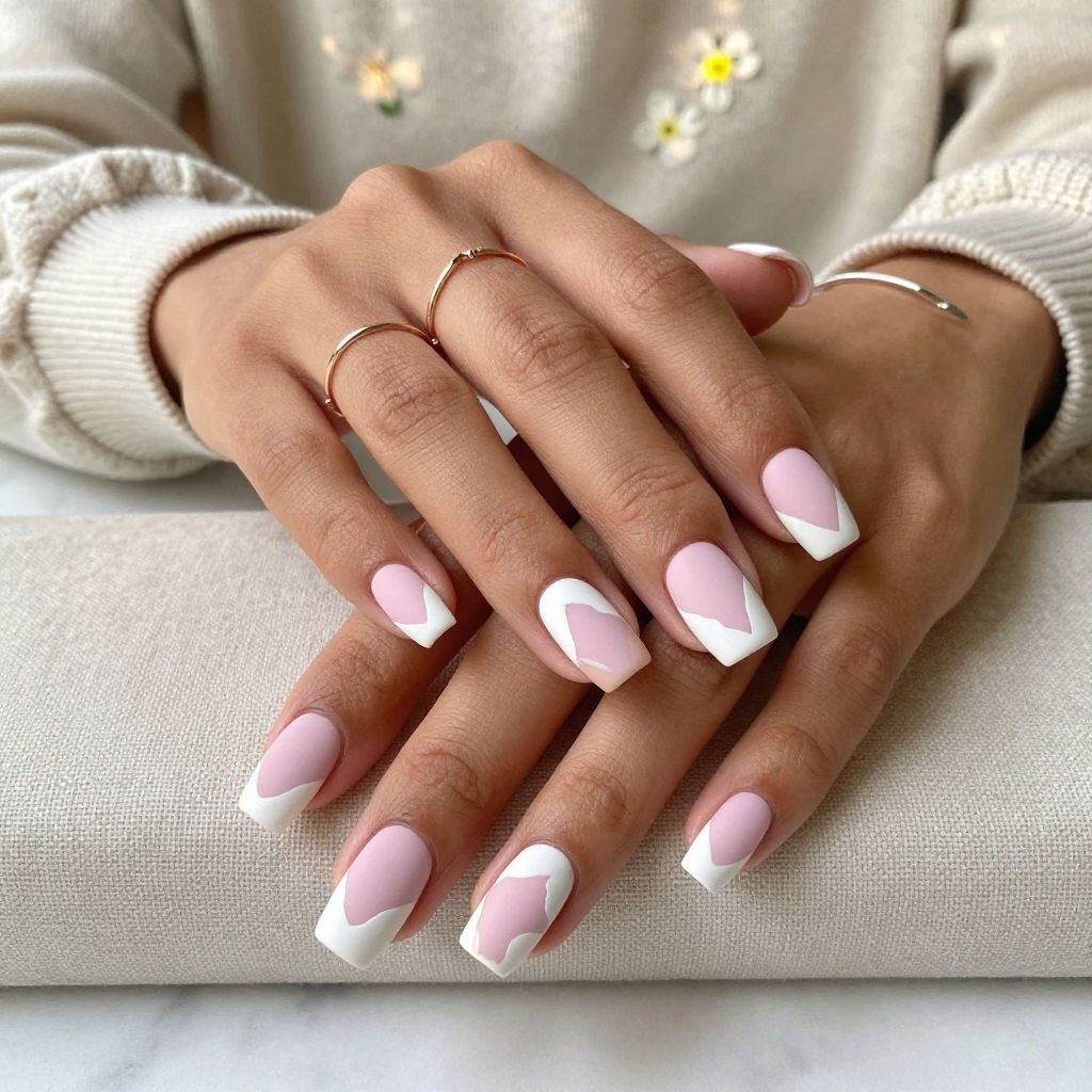 Chunky Irregular White Tips on Pastel Pink Base