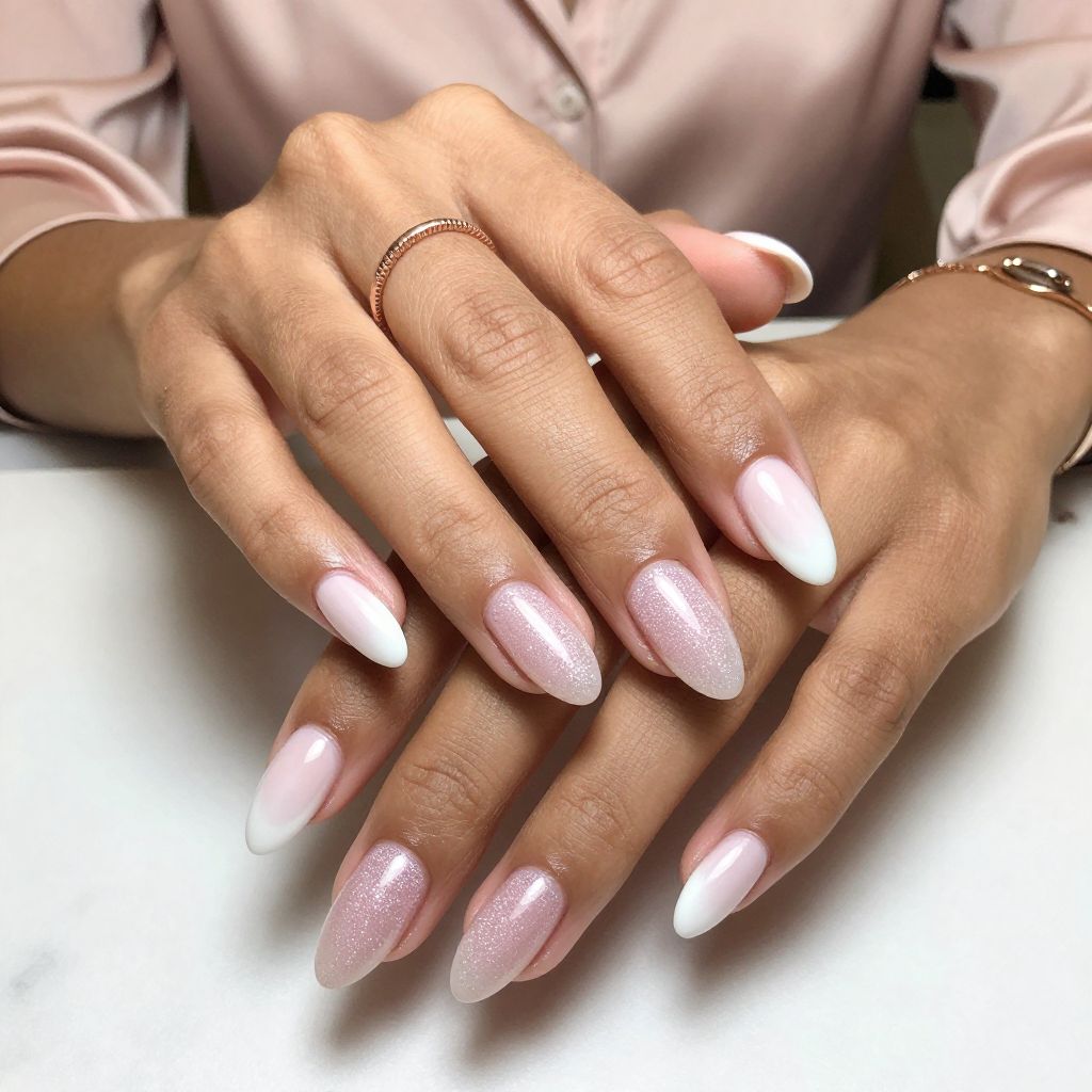 Pink Glitter Base with Solid White Tips