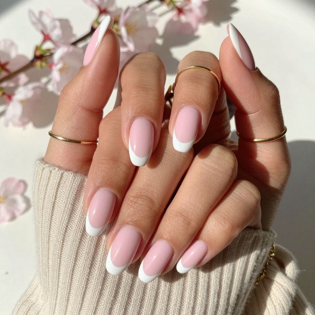 Matte Baby Pink Base with Glossy White Tips