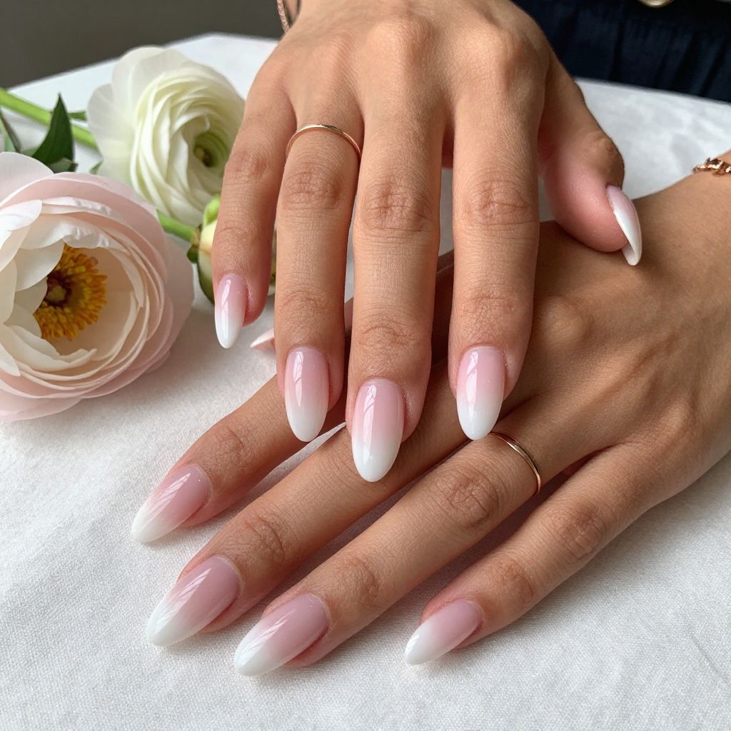 Pink Ombre Blending Into White Tips