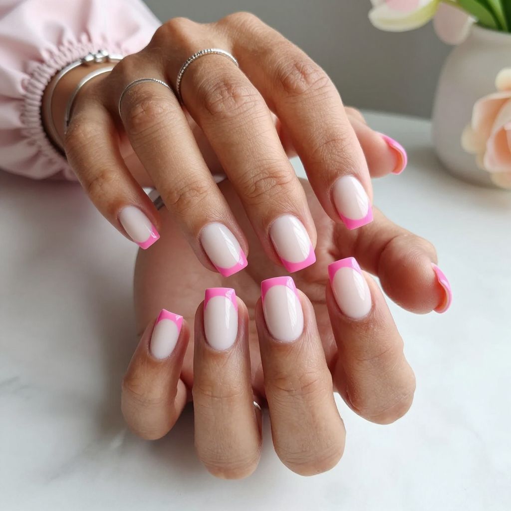 Bold Pink Tips on White Base