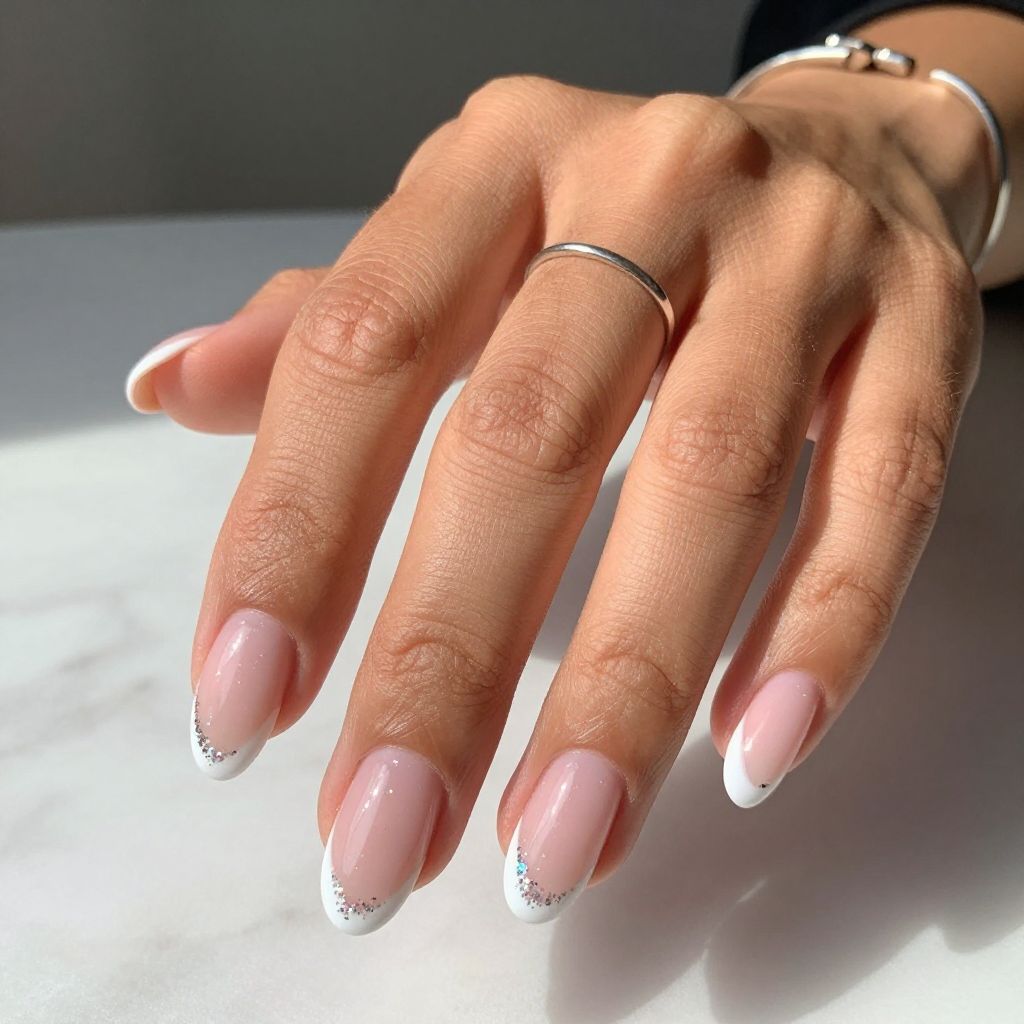 Sparkling Glitter Accents on White Tips