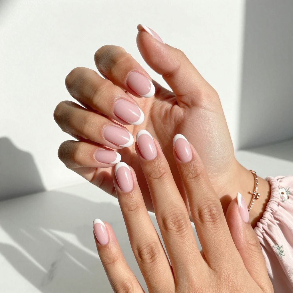 Baby Pink Satin Finish with French White Stripes