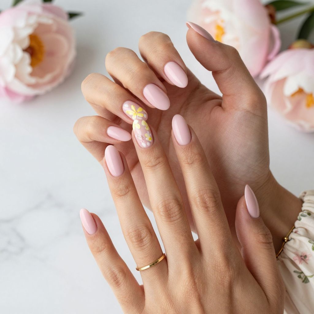 Pastel Pink Matte With Glossy Yellow Floral Decals