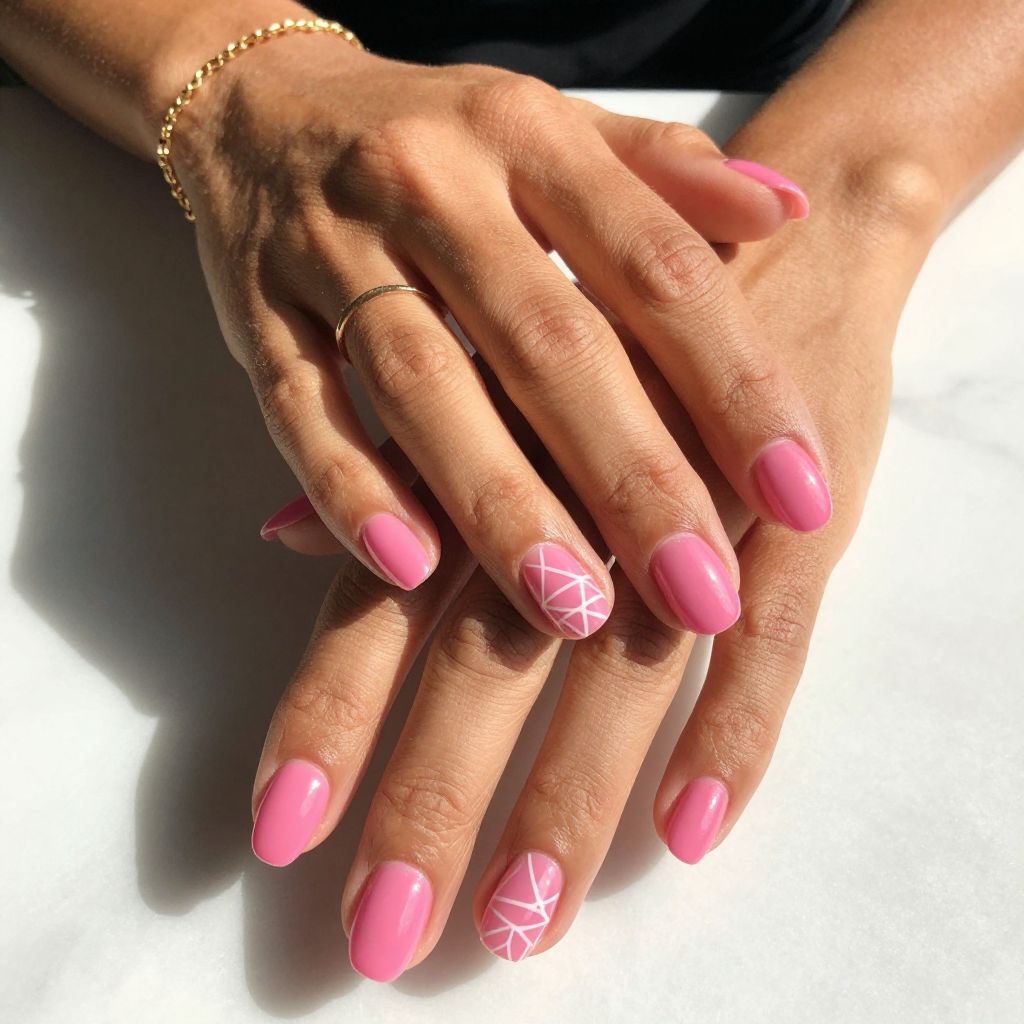 Bright Pink Jelly Geometric Nails