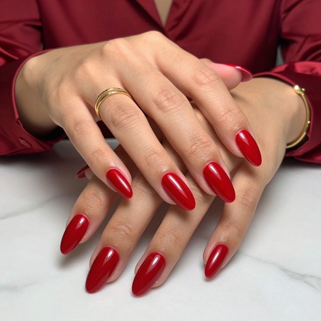 Glossy Crimson on Coffin Shaped Nails