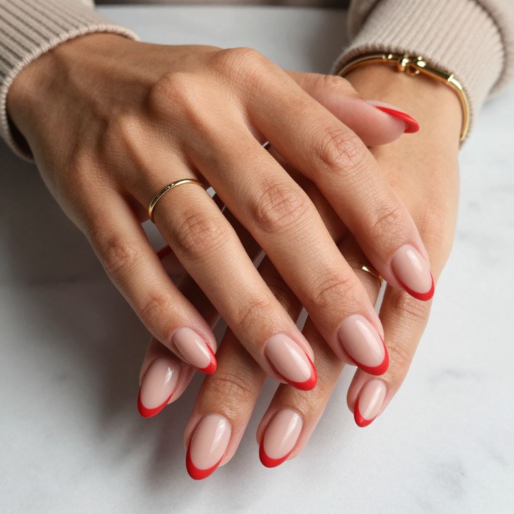 Red Matte French with Nude Base