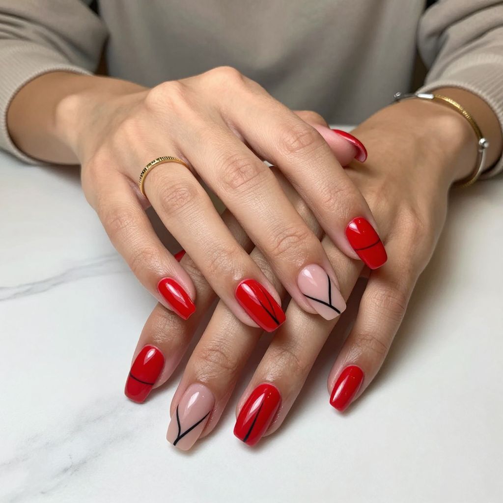 Red Base with Matte Black Geometric Lines
