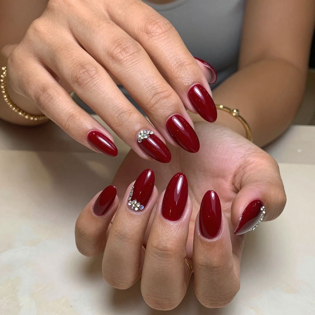 Ruby Red with Rhinestone Embellishments