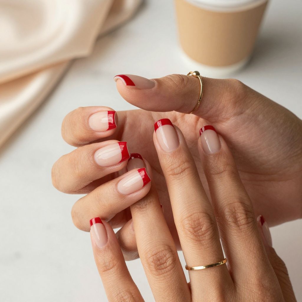 Red & Nude Triple French Tips