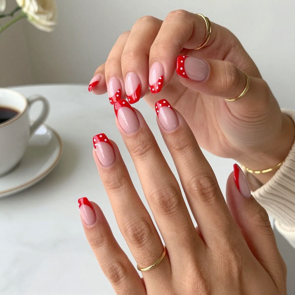 Red with White Polka Dot Tips